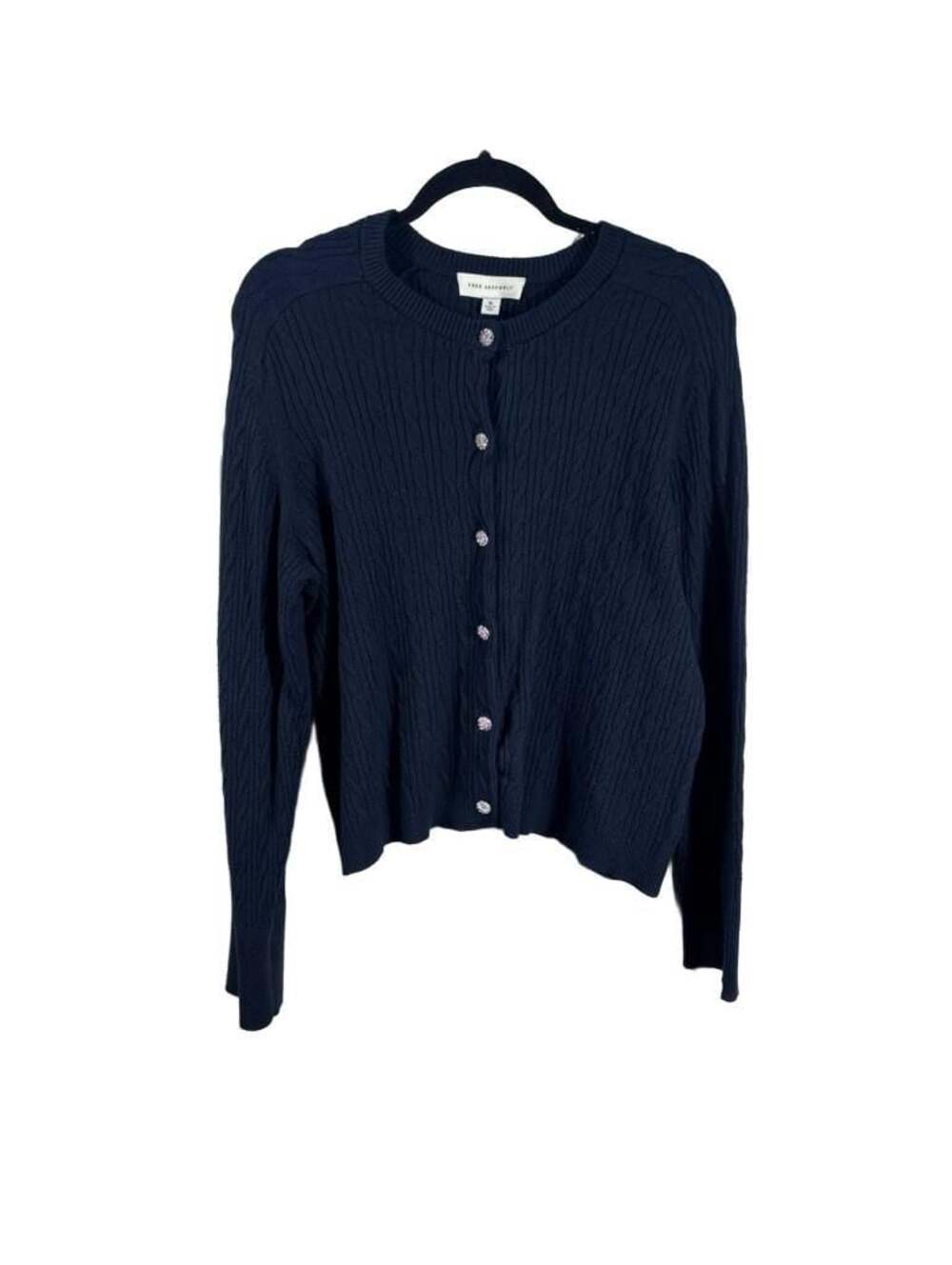 Free Assembly Navy Cable Knit Button Down Cardigan w/ Rhinestone Buttons  XL